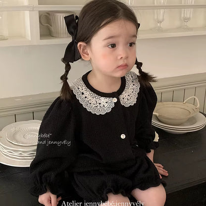 LaceMuse – Korean Style Baby Girl Cardigan & Shorts Set